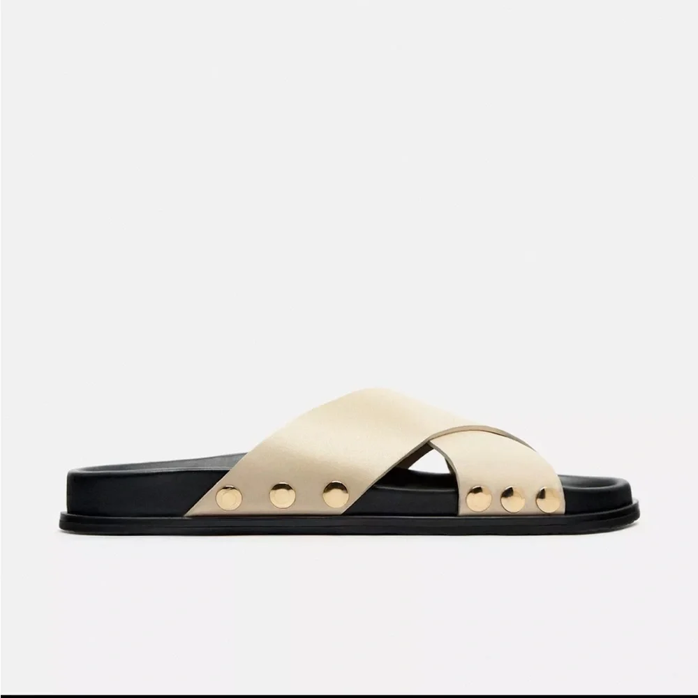 Zara leather crisscross Slide Sandals in Cream - Picture 5 of 5